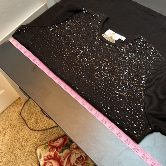 Quacker Factory Black Gradient Sequins 3/4 Sleeve Top Size Large Crew Neckline - Picture 6 of 10